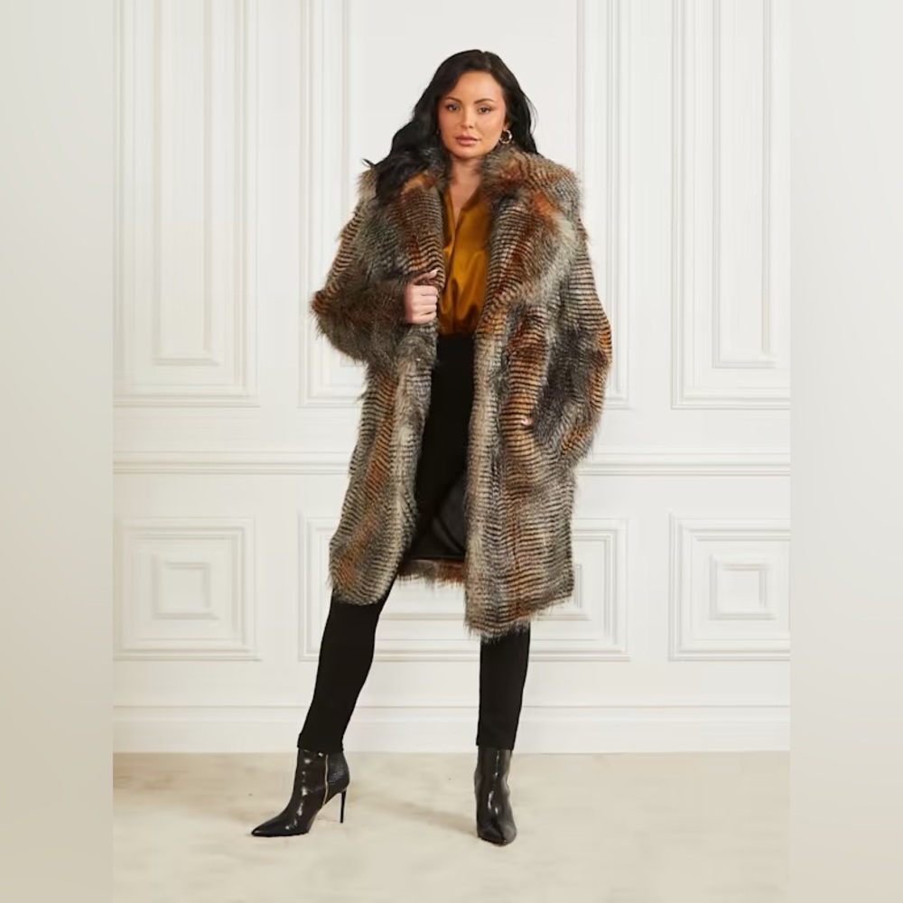 nwt marciano alexandra faux fur coat size 2